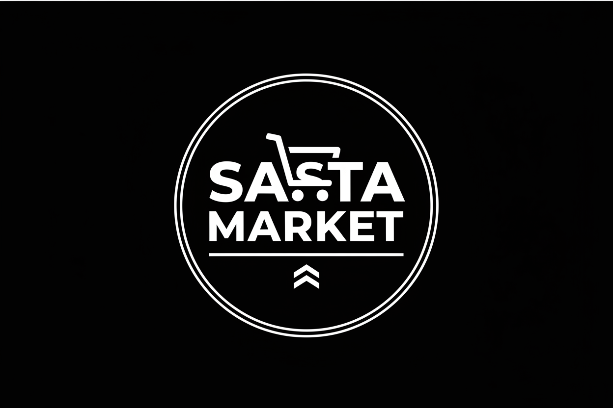 generate logo for SASTA MARKET in black and white theme